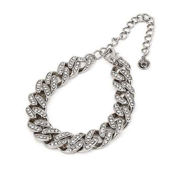 SILVER CHAIN BRACELET WITH CLEAR STONES ( 5000 ) - Ohmyjewelry.com