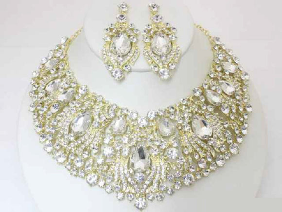 GOLD NECKLACE SET CLEAR STONES ( 19578 GCRY )