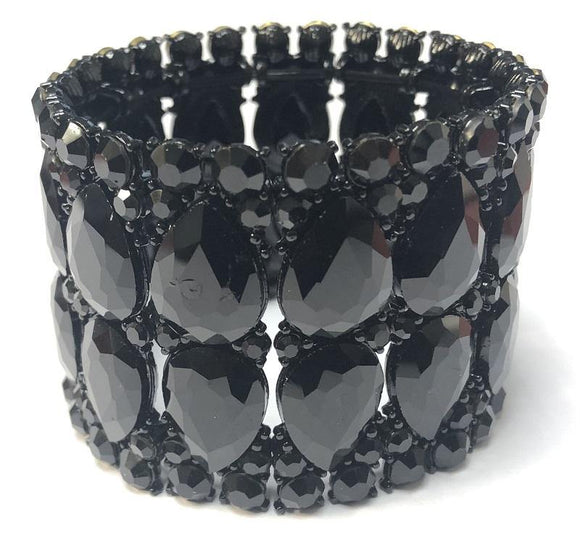 BLACK STRETCH BRACELET BLACK STONES ( 0125 4J ) - Ohmyjewelry.com