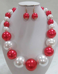 RED WHITE PEARL NECKLACE SET(RDWT)