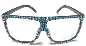 BLACK SUNGLASSES BLUE AB SWAROVSKI STONES ( 31 BLAB )