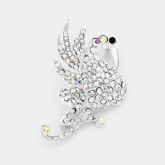 SILVER BIRD BROOCH CLEAR AB STONES ( 1241 SAB )