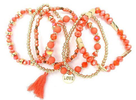 GOLD CORAL COLOR LOVE STRETCH BRACELETS ( 5457 GDCO )