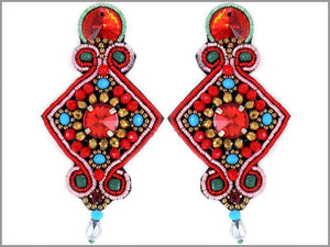 RED MULTI COLOR SOUTACHE EARRINGS STONES ( 2278 ) - Ohmyjewelry.com