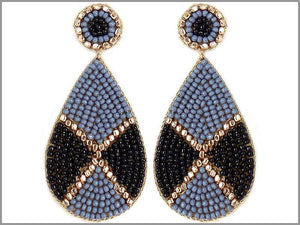 TEARDROP GREY GOLD BLACK BEAD EARRINGS ( 2768 ) - Ohmyjewelry.com