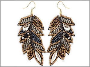 HEMATITE BROWN BEAD LEAF EARRINGS ( 2803 ) - Ohmyjewelry.com