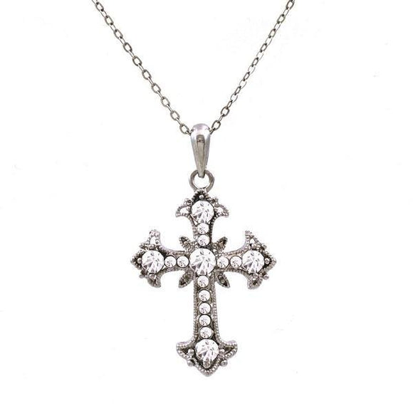 Silver Clear Rhinestone Cross Charm Necklace ( 13184 SCL ) - Ohmyjewelry.com