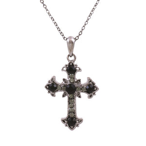 Black Rhinestone Cross Charm Necklace ( 13184 JTBN )