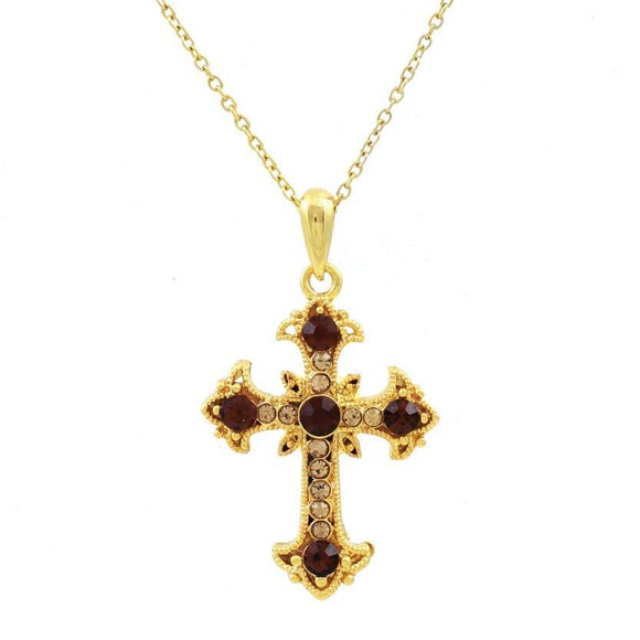 GOLD TOPAZ STONE CROSS NECKLACE ( 13184 TOP ) - Ohmyjewelry.com