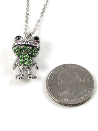 Green Rhinestone Frog Charm Necklace