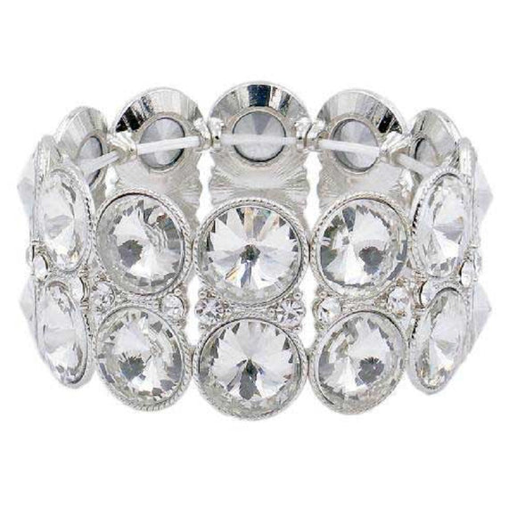 SILVER STRETCH BRACELET WITH CLEAR STONES ( 8033 SV )