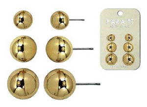 3 PAIR GOLD BALL STUD EARRINGS ( 4049 GD ) - Ohmyjewelry.com