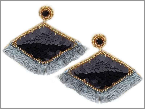 BLACK GREY SEQUIN THREAD BEAD EARRINGS ( 2757 ) - Ohmyjewelry.com
