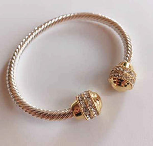 SILVER GOLD CUFF BANGLE CLEAR STONES ( 744 TT )