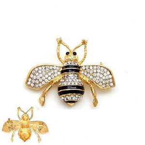 GOLD BLACK BEE BROOCH CLEAR RHINESTONES ( 2002 GDCLR ) - Ohmyjewelry.com