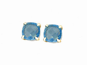 SILVER GOLD EARRINGS TEAL CZ CUBIC ZIRCONIA STONES ( 7628 TL ) - Ohmyjewelry.com
