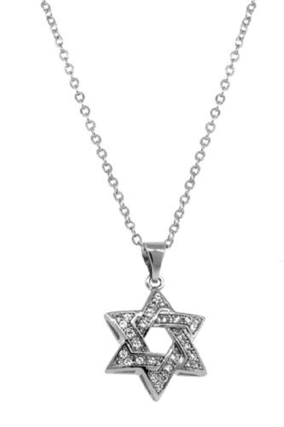 SILVER NECKLACE STAR OF DAVID CLEAR CZ CUBIC ZIRCONIA ( 5907 )