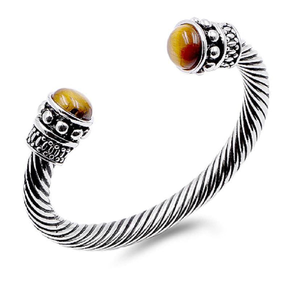 SILVER CUFF BANGLE BROWN STONES ( 7047 TG ) - Ohmyjewelry.com