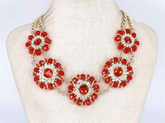 GOLD RED STONE NECKLACE SET ( 1565 GDRD )