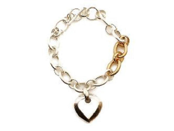 SILVER GOLD CHAIN CHARM BRACELET HEART ( 00551 ) - Ohmyjewelry.com