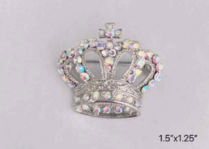 SILVER CROWN BROOCH AB STONES ( 1263 S )