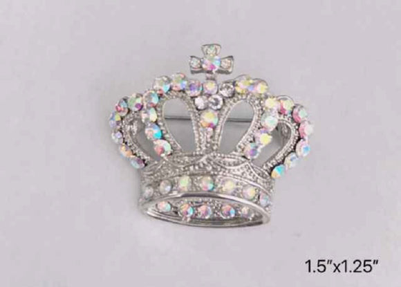 SILVER CROWN BROOCH AB STONES ( 1263 S )