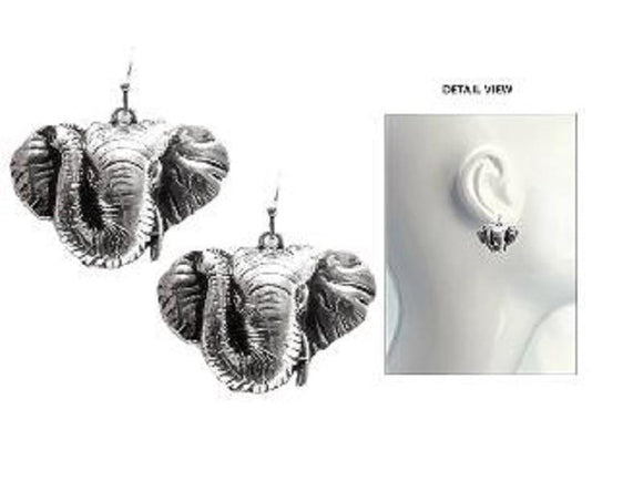 SILVER ELEPHANT HEAD EARRINGS ( 3487 ) - Ohmyjewelry.com