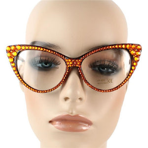 BLACK GLASSES ORANGE AUSTRIAN CRYSTALS UV 400 ( 591 -1 ORANGE )