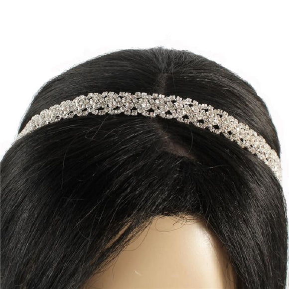 SILVER BLACK HAIR BAND CLEAR STONES ( 0094 1C )