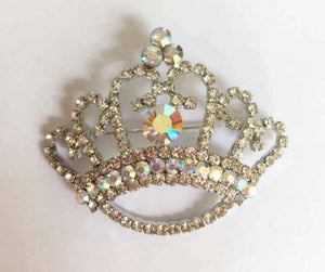 SILVER CROWN BROOCH CLEAR AB STONES ( 2672 S )