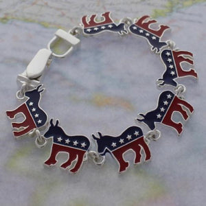 SILVER DONKEY BRACELET MAGNETIC RED BLUE STAR ( 34784 S )