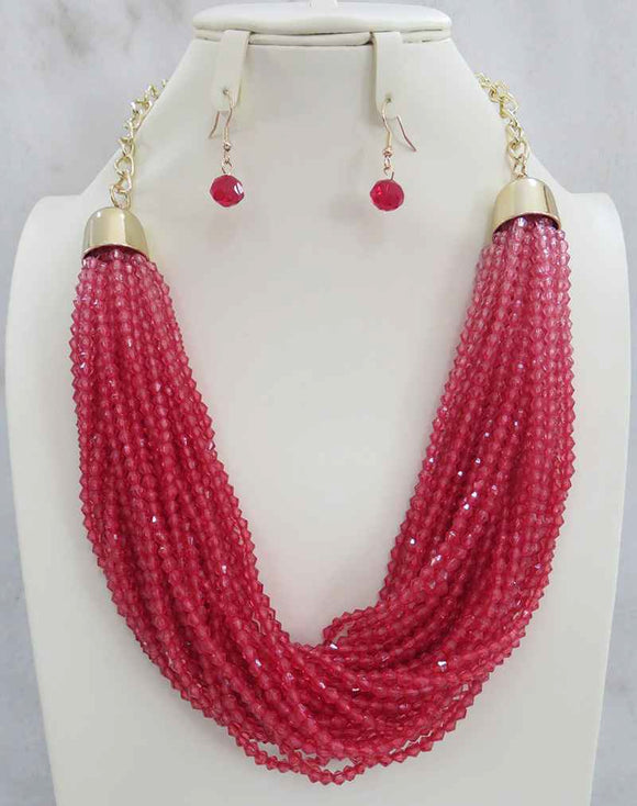 GOLD RED NECKLACE SET ( 4068 )