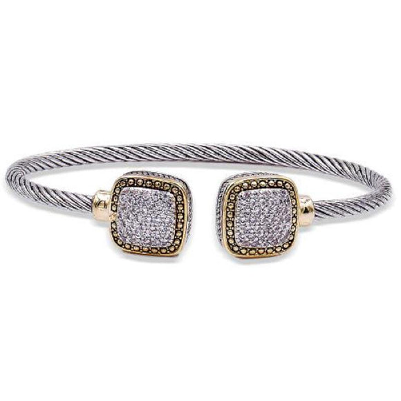 TWO TONED SQUARE PAVE CUFF BANGLE ( 7126 ) - Ohmyjewelry.com