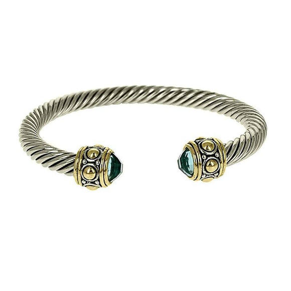 SILVER GOLD CUFF BANGLE AQUA STONE ( 1002 ) - Ohmyjewelry.com