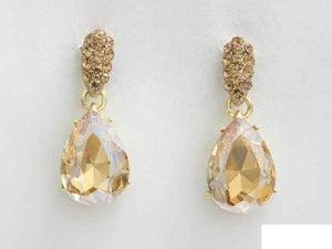 1.25" GOLD TOPAZ Teardrop Rhinestone Earrings ( 6224 GSA )