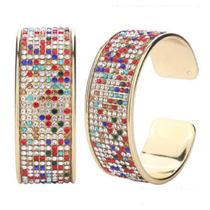 GOLD CUFF BANGLE MULTI COLOR STONES ( 3054 GDMLT )