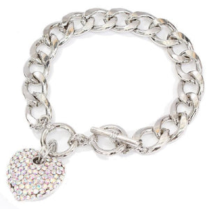 Silver Heart Charm Toggle Bracelet AB STONES ( 9232 RDAB )