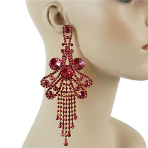 GOLD FUCHSIA Stone Fringe Chandelier POST Earrings