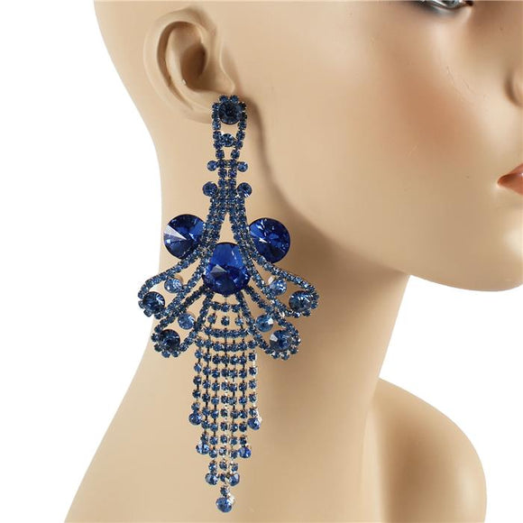 SILVER BLUE Stone Fringe Chandelier POST Earrings