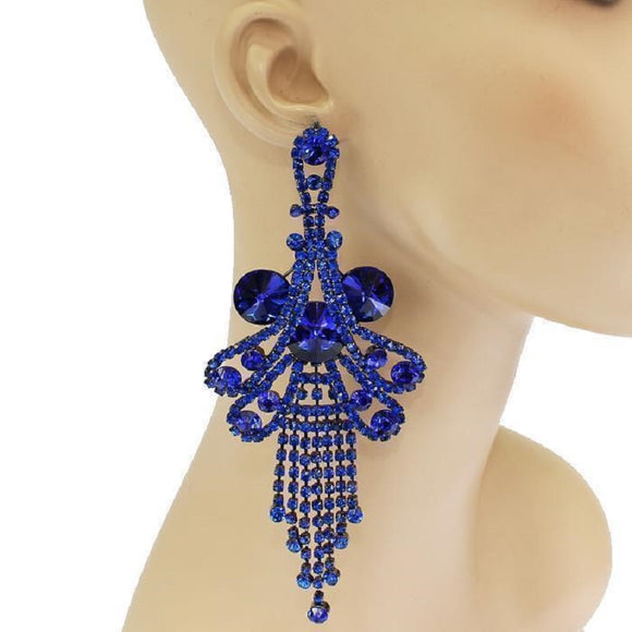 Large HEMATITE BLUE Stone Fringe Chandelier Earrings ( 0390 )