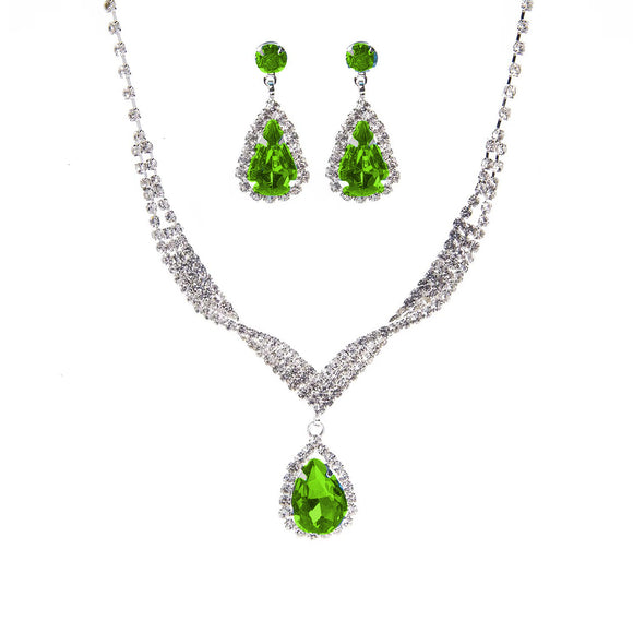 SILVER NECKLACE GREEN CLEAR STONES ( 15494 PES )