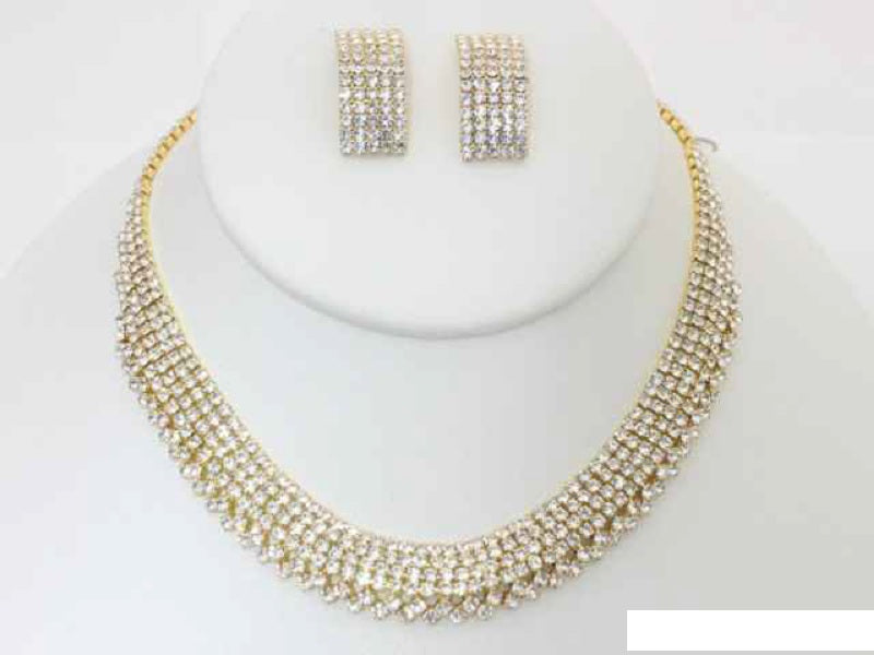 GOLD NECKLACE SET CLEAR STONES ( 19305 G ) – Ohmyjewelry.com