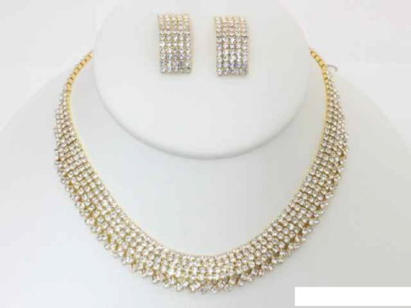 GOLD NECKLACE SET CLEAR STONES ( 19305 G )