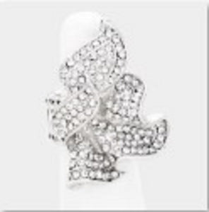 SILVER FLORAL STRETCH RING CLEAR STONES ( 1257 CLE )