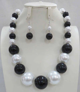 BLACK WHITE PEARL NECKLACE SET ( 602 BKWT )