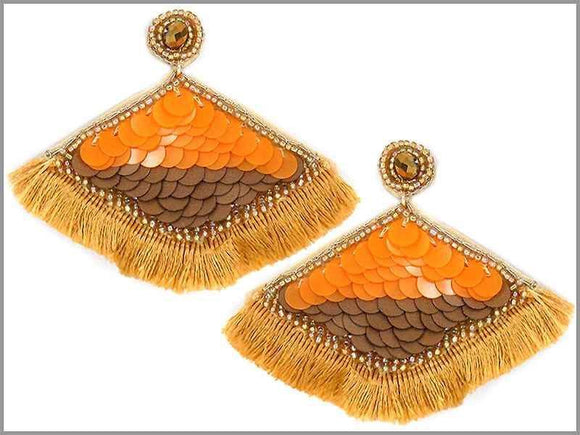 MUSTARD COLOR SEQUIN THREAD BEAD EARRINGS ( 2757 ) - Ohmyjewelry.com
