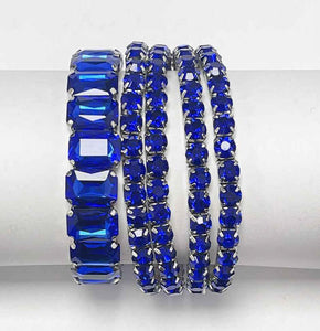 SILVER STRETCH BRACELETS ROYAL BLUE STONES ( 629 ROBL )