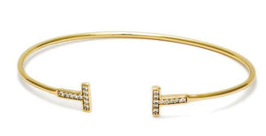 GOLD CUFF BANGLE T CZ CUBIC ZIRCONIA STONES ( 5569 G ) - Ohmyjewelry.com