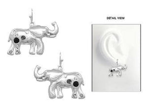 SILVER ELEPHANT EARRINGS CLEAR BLACK STONES ( 3785 ASBK ) - Ohmyjewelry.com