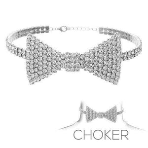 Silver with Clear Rhinestones Ribbon Choker ( 16030 CRS ) - Ohmyjewelry.com
